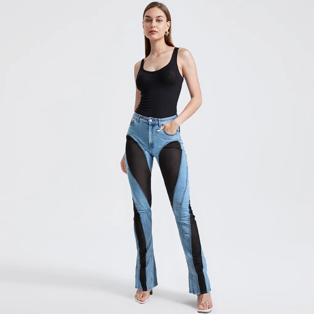 Patchwork Hipster Jeans Women Denim Pants Ankle Zipper Luxury Original Contrast Color Stitching Niche Design Trousers Streetwear