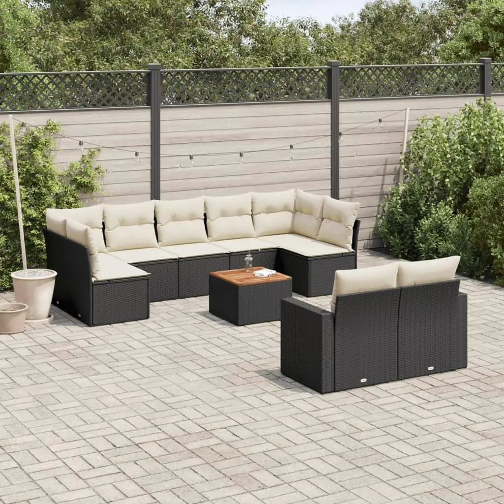 

Garden Sofa Set Large Black PE Rattan Water-resistant Outdoor Furniture Comfortable Seating for Patio Garden Deck