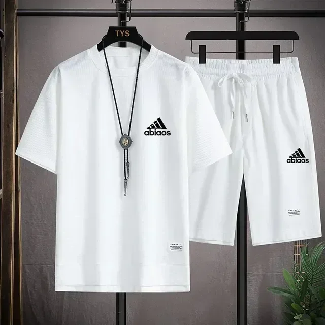 Summer Men's Two Piece Set Linen Fabric Casual T-Shirt And Shorts Set Mens Sports Suit Fashion Short Sleeve Tracksuit Men Suits