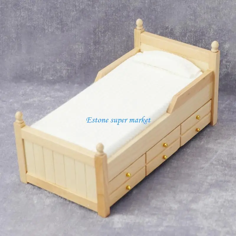 

090B Dollhouse Bed with Drawer 1 12 Scale DIY Dollhouse Bedroom Furniture Accessories