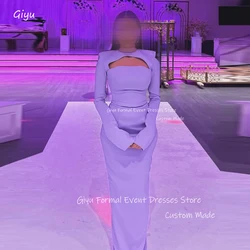 Giyu Elegant Light Blue Evening Dresses Formal Party Dress Dubai Arabic Women Long Sleeves O-Neck Sheath Occasion Gowns Custom