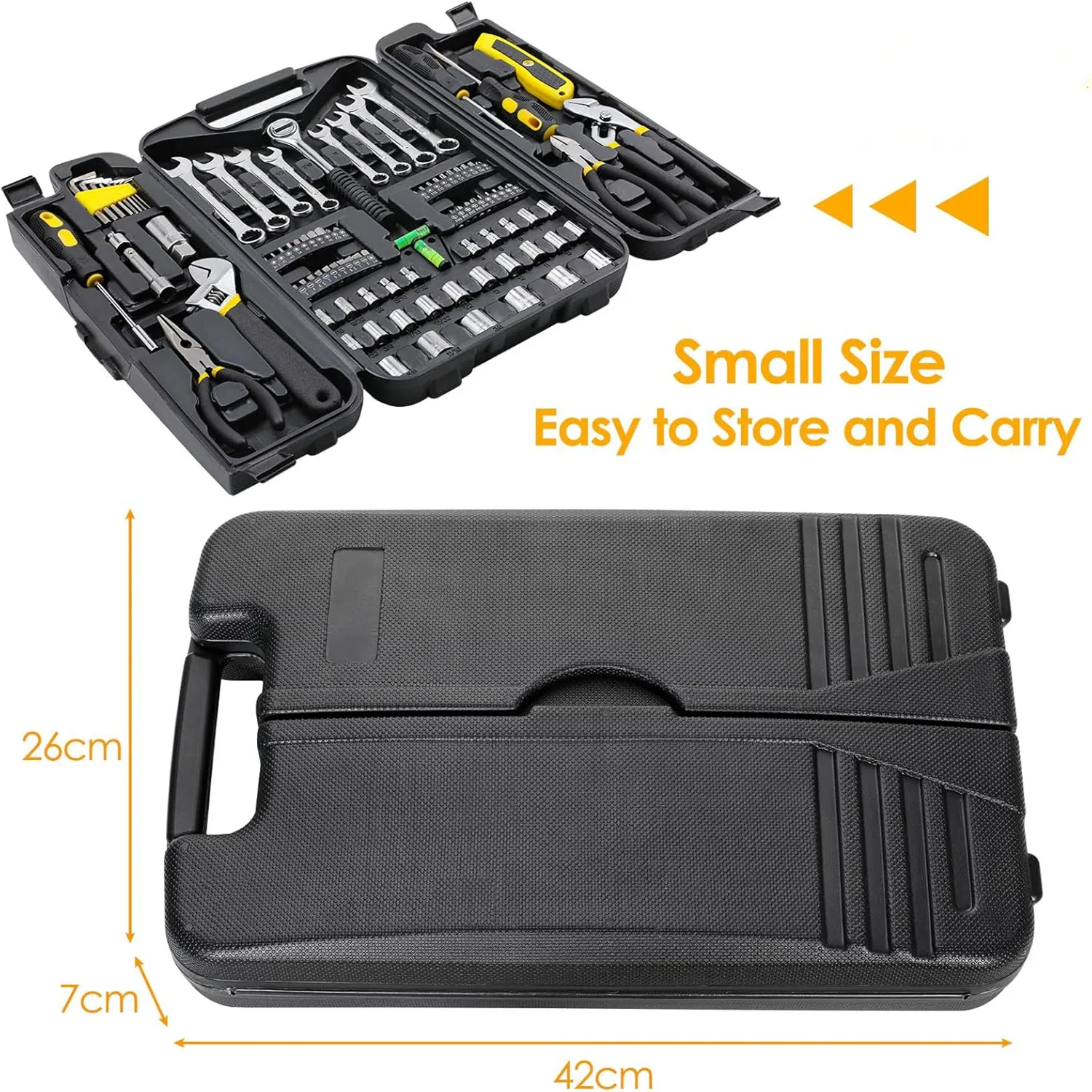 

Набор инструментов для механики, 95 шт., набор бытовых ручных инструментов, гаечные ключи, плоскогубцы, торцевые биты, ящик для инструментов, желтый