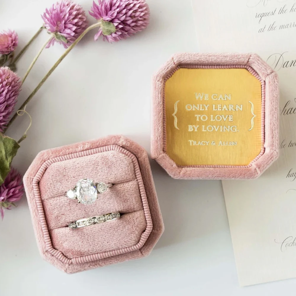 Boîte à matiques en velours personnalisée pour cérémonie de mariage, porte-matiques gravé, cadeau pour fiançailles, vministériels x de mariage