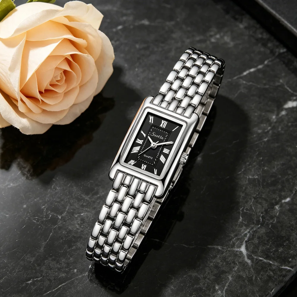 SUNKTA New Luxury Women Watches Fashion Elegant Quartz Wristwatches Casual Waterproof Steel Watches Ladies Gifts Relojs Square