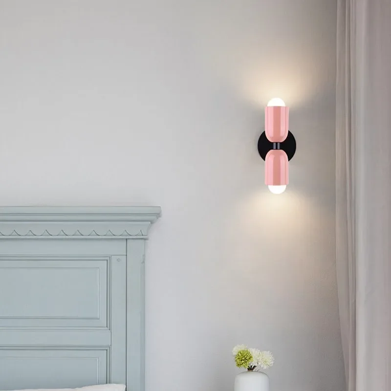 Nordic conduziu a lâmpada de parede creme 2 cabeça macaron luminária coluna preto decoração cabeceira e27 arandela para corredor sala estar casa