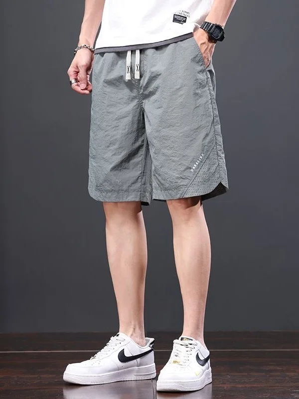 

Мужские летние повседневные спортивные шорты из ледяного шелка, свободные, тонкие, быстросохнущие, больших размеров, в стиле рабочей одежды, популярные у интернет-знаменитостей