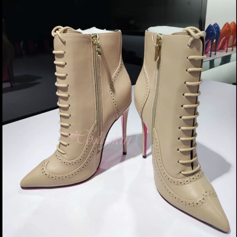 Stivaletti stringati nuovo stile Teo a punta stampato tacchi alti sottili cerniera laterale stivaletti donna scarpe Sexy autunno inverno Designer