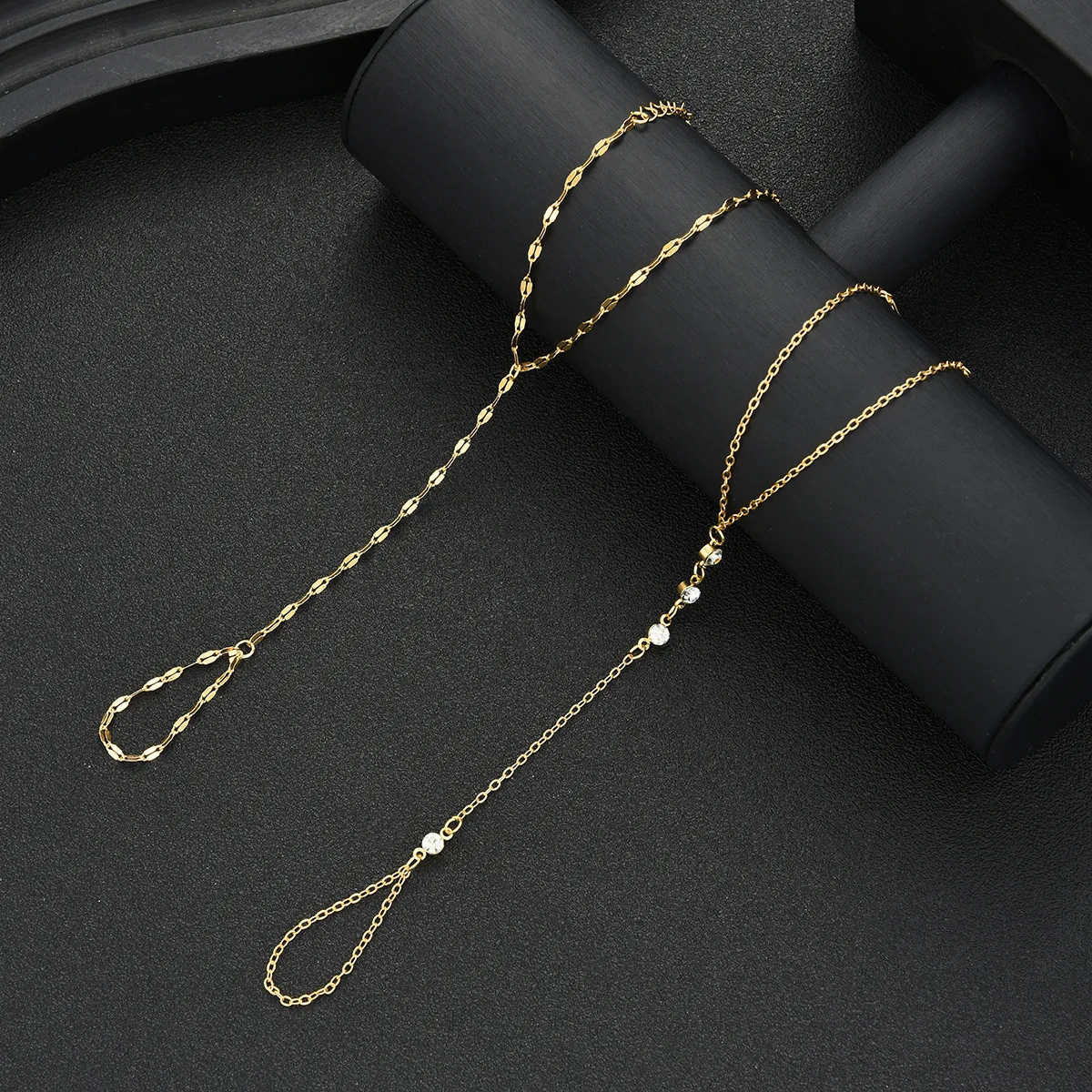 Bracelet Zircon Rhinestone Finger Chain Ring Women Trendy Minimalist Inlaid Adjustable Zinc Alloy Gold Tone Lightweight Gift