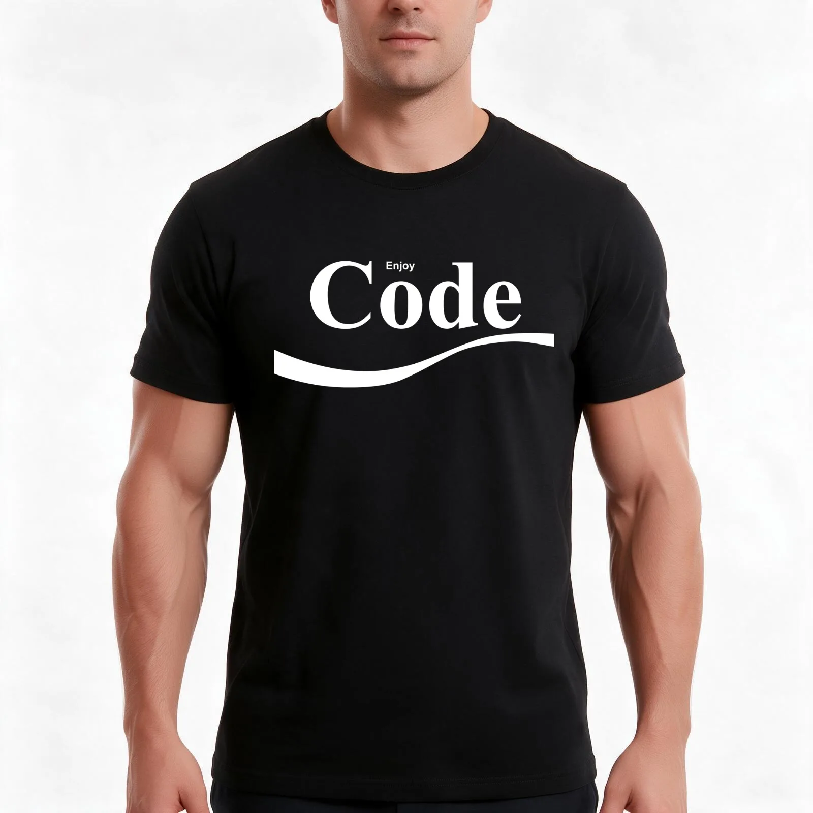 Enjoy Code T-Shirt, Summer Casual Cotton Tee, Oversized Streetwear Tops, Vintage Graphic Print, Loose Fit Short Sleeve