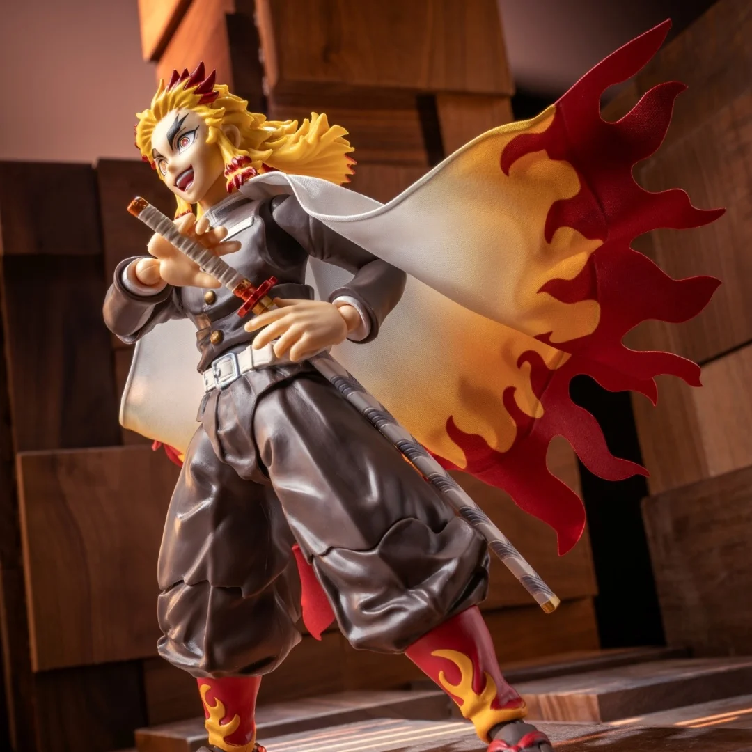 Demon Slayer Anime Shf Rengoku Kyoujurou Handmade Cloak Clothes Built In Iron Wire Is Suitable for 1/12 Movable Humanoid Toy