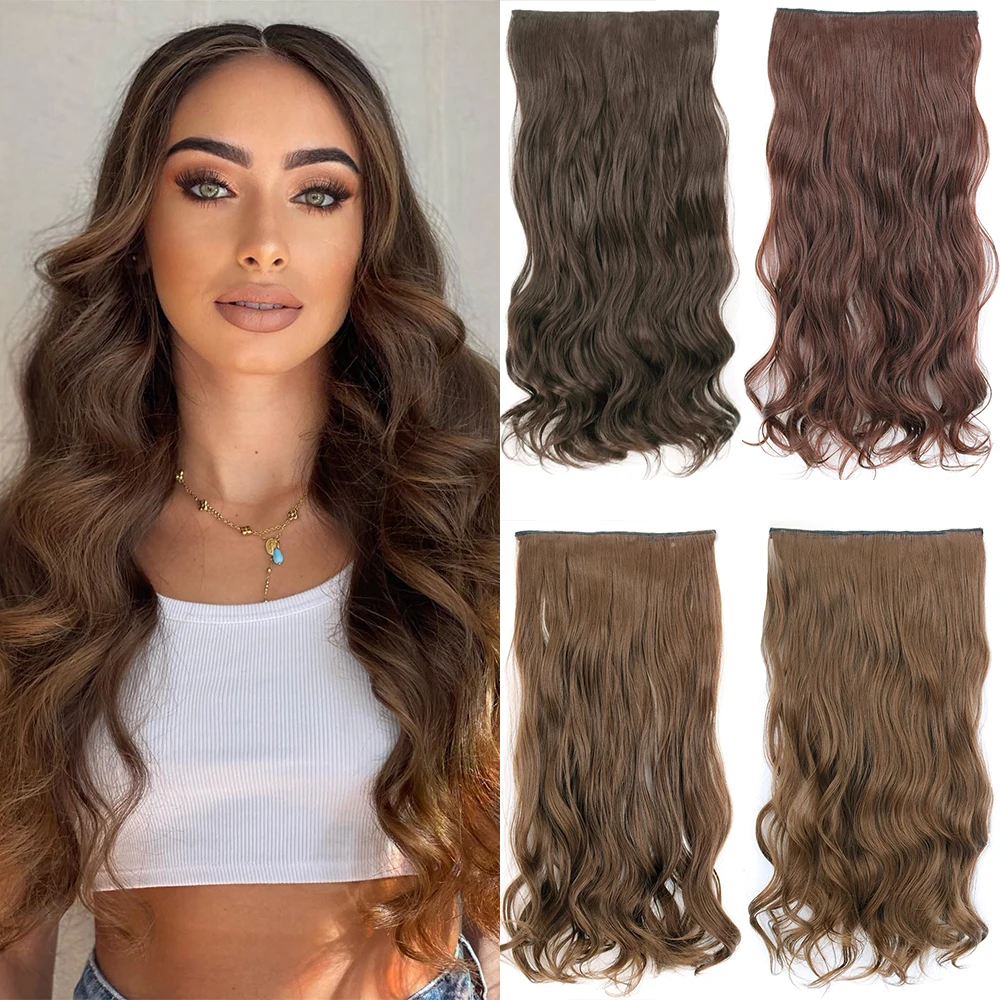 Synthetic Long Wavy Hairstyles 5 Clips Hair Extensions Heat Resistant Clip In Hairpiece For Women Natural Brown 22Inch 32Inch