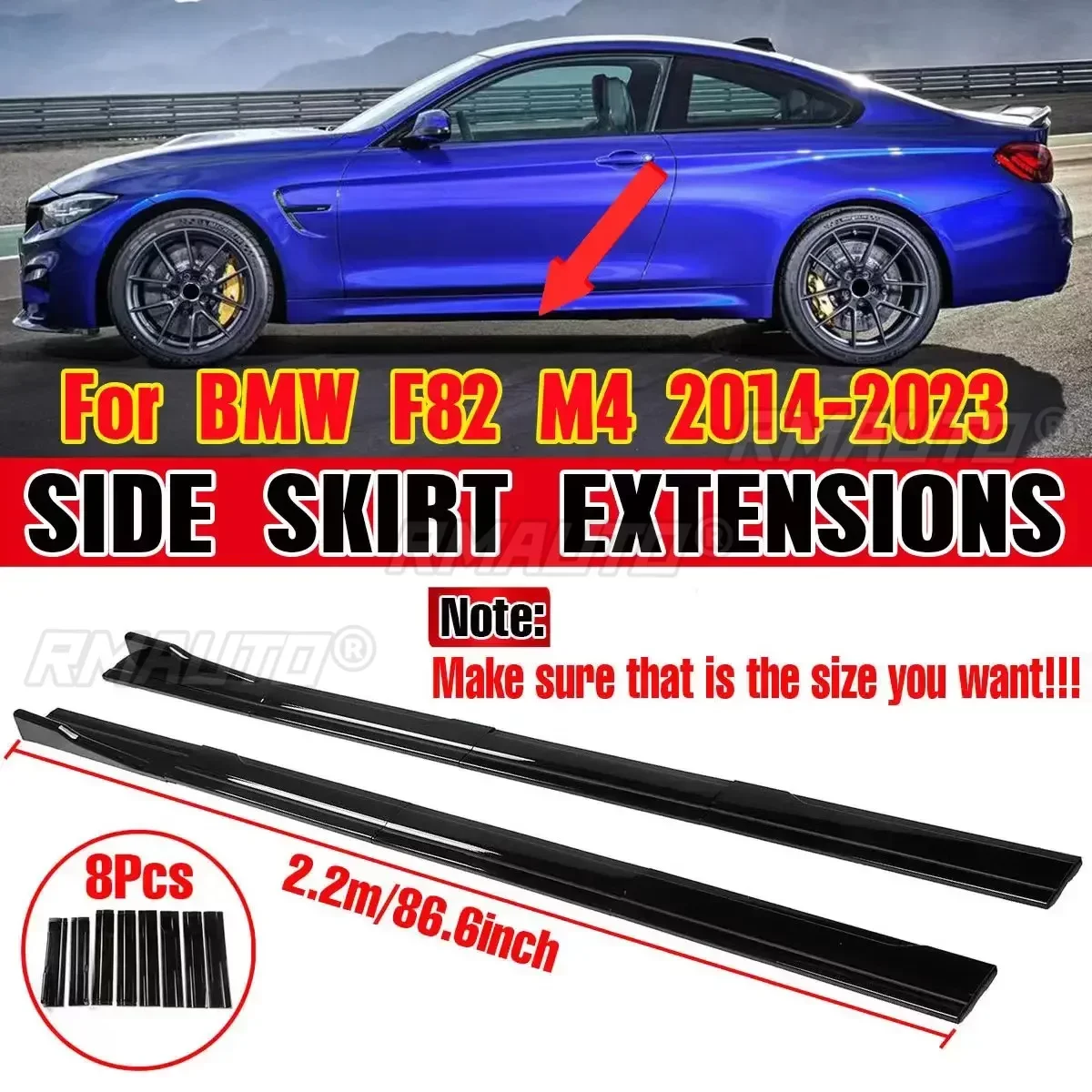 

High Quality ABS 2.2m Side Skirts Bumper Extension Rocker Splitters Diffuser Winglet Wings Bumper For BMW F82 M4 2014-2023