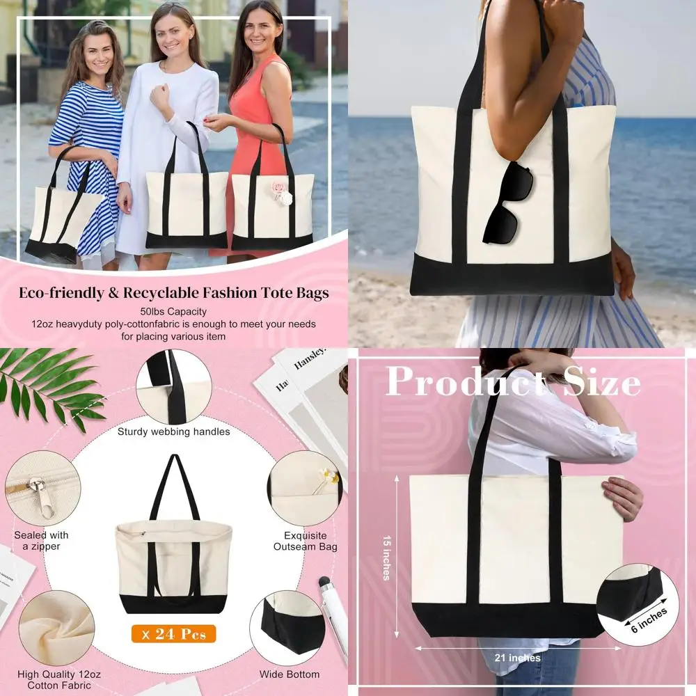 

Большая хлопковая сумка-тоут с внешним карманом и молнией, 21 штука, оптом