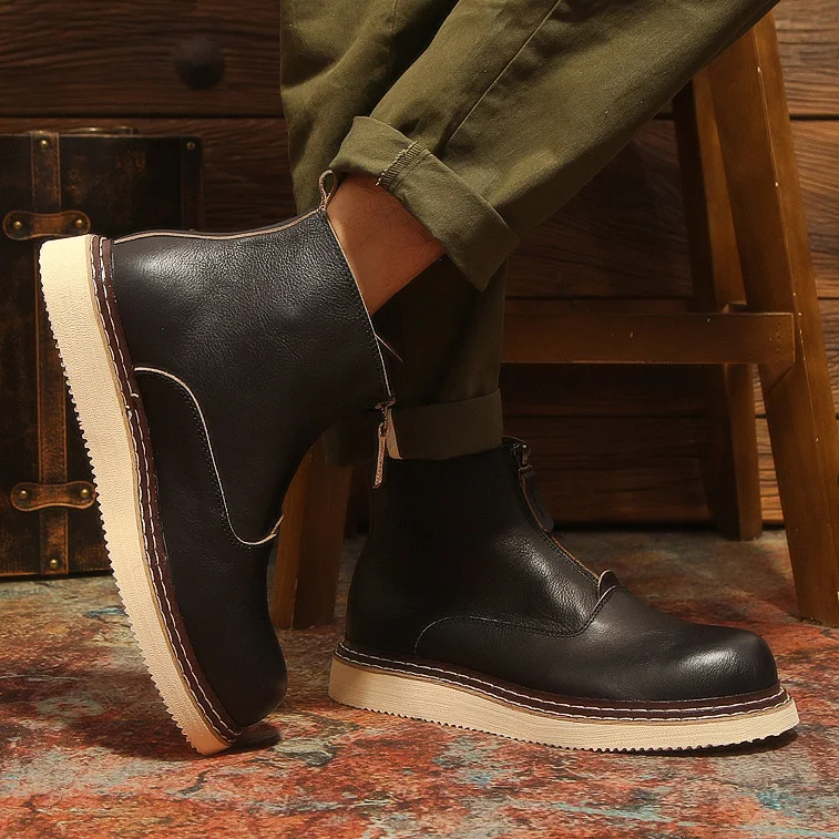 YETTIES Men's Premium Fur Lined Chelsea Boots, Chunky Foam Sole Genuine Leather Workwear Style Boots for Winter & Trend