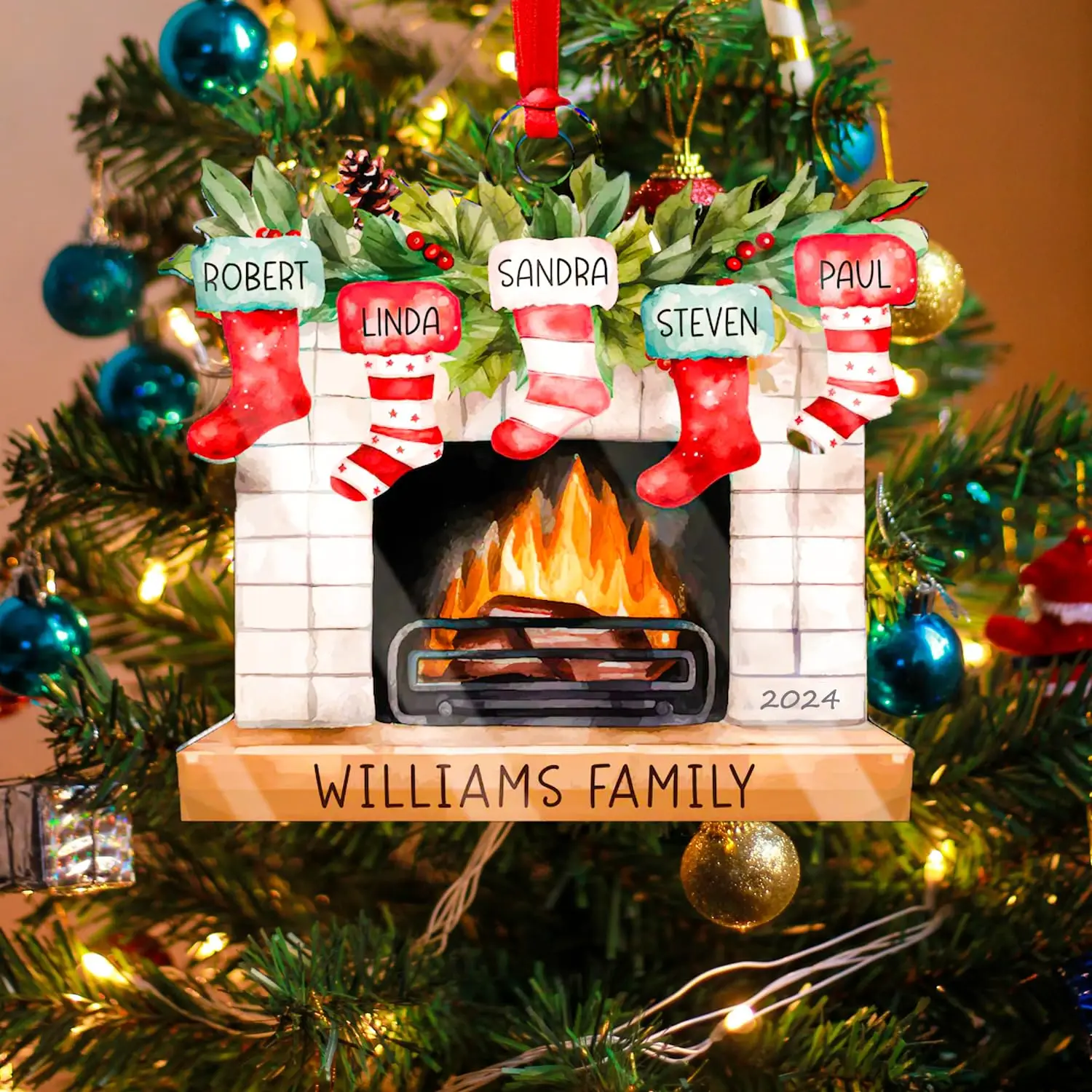 Personalized 2024 Christmas Ornaments Customized 1-8 Names Christmas Tree Decorations Fireplace Cape Ornaments with Names