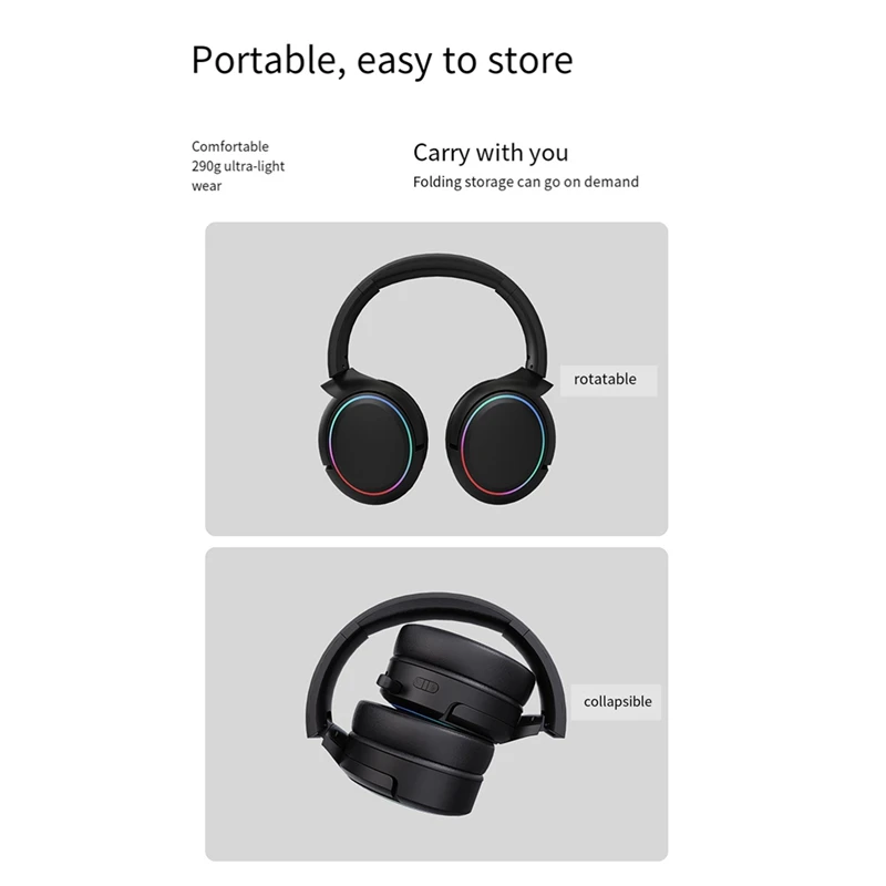 X7 Pro Wireless Bluetooth 5.1 Gaming Headset Music Headset RGB Gradient Headset Headset Luminous Headset, Easy To Use White