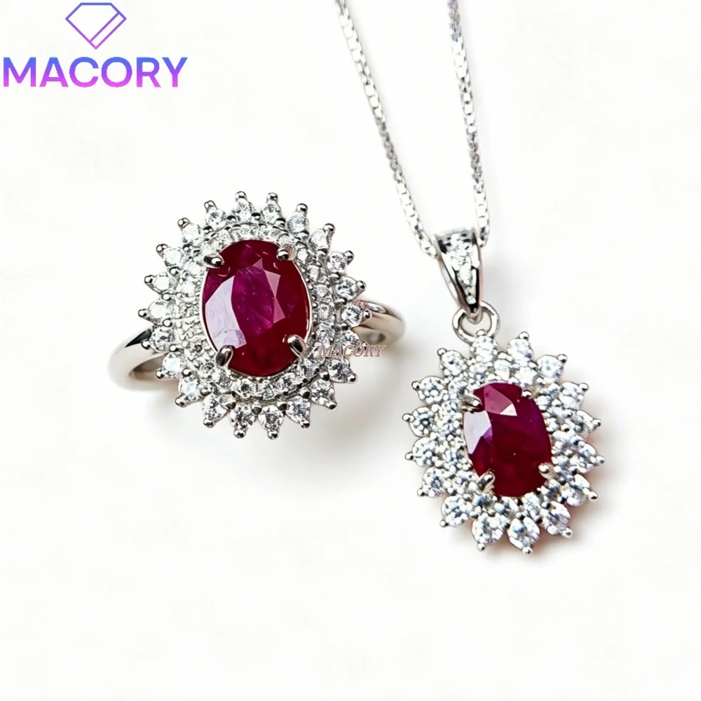 S925 sterling silver natural ruby set delicate and elegant high-class great for Valentine's Day graduation gifts Birthday gift