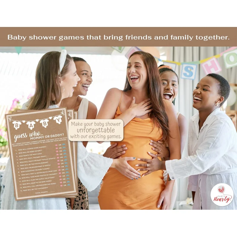 Party Hearty Baby Shower Games for Girl or Boy, 10 pcs Mommy or Daddy Guess Who Game, Fun Activity Cards, Gender Neutral, Ideas - view 3