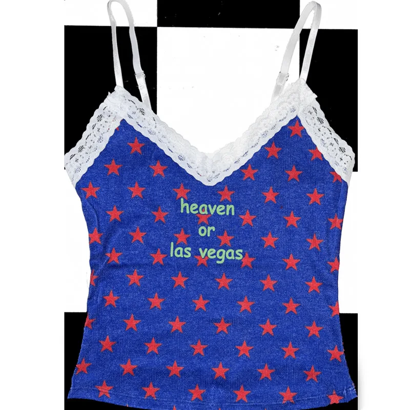 Y2K Retro Top Five Pointed Star Letter Print Slim Fit Vest Suspenders for American and European Women