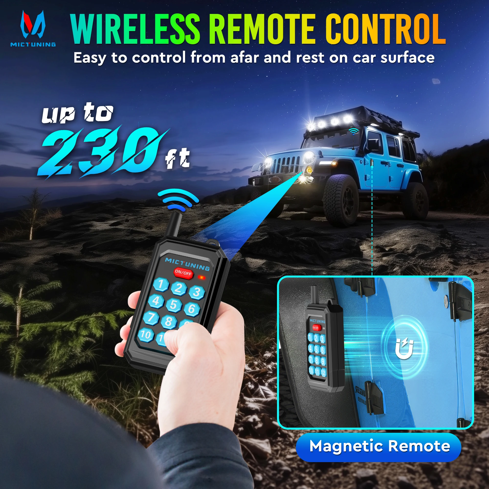 MICTUNING P1Y 12 Gang Switch Panel with Wireless Remote Control,Wirelessly Up To 230FT,Multifunction 6 Level Brightness