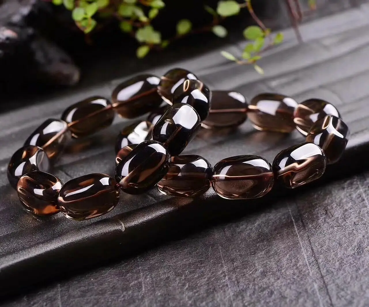 Natural Brown Smoky Quartz Crystal Stretch Bracelet Oval Beads Women Men Big Size 18x13mm Smoky Quartz Rare AAAAAA