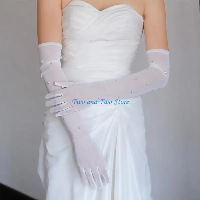 HX6F Wedding Pearls Rękawiczki PROM PROM Pełne palec Rękawiczki do oper cosplay zużycie
