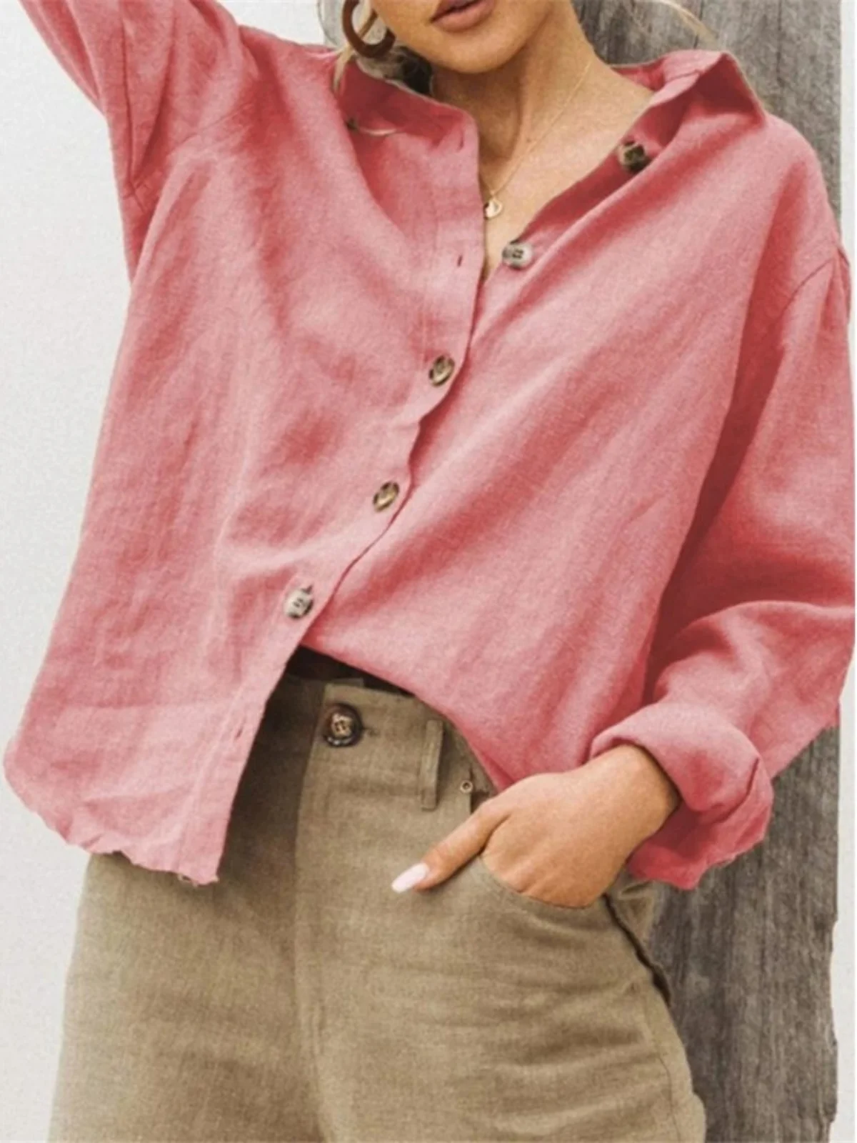 

Casual Loose Long Sve irt Street Sle Loose Fit Collared Long irt Casual Loose Turn-down Collar Full Sve irt