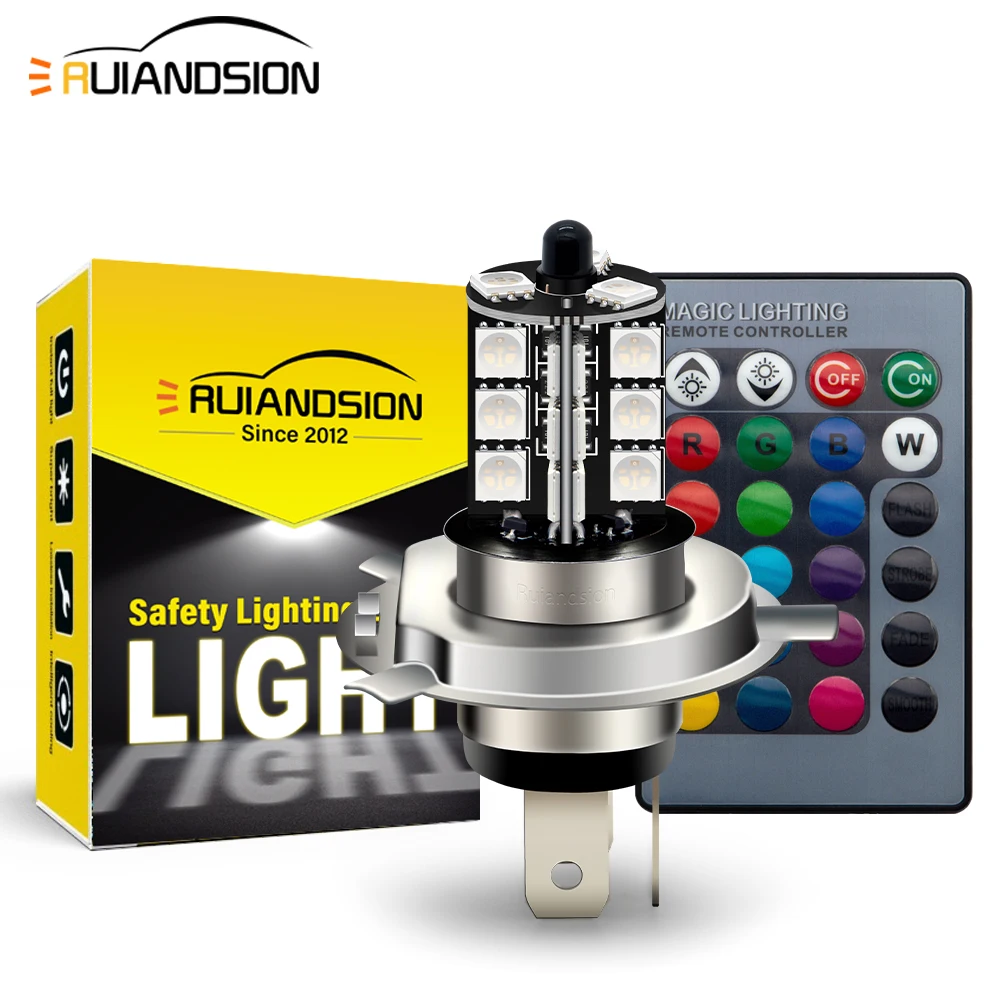 

RUIANDSION 1Set 9006 HB4 H4 H7 H11 LED Fog Lights Kit ATV Lighting With Wireless Remote Controller RGB Flashing Color 12V