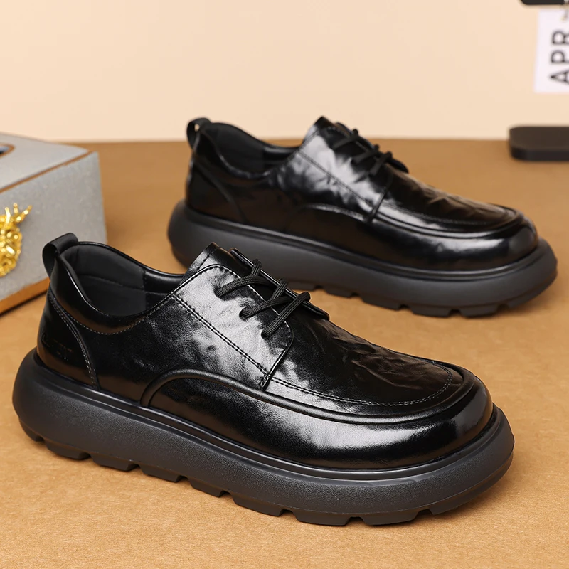 

Leather Shoes For Young men British Brock Formal Business Casual Black Wedding Groom Lace-Up Business Men's Shoes