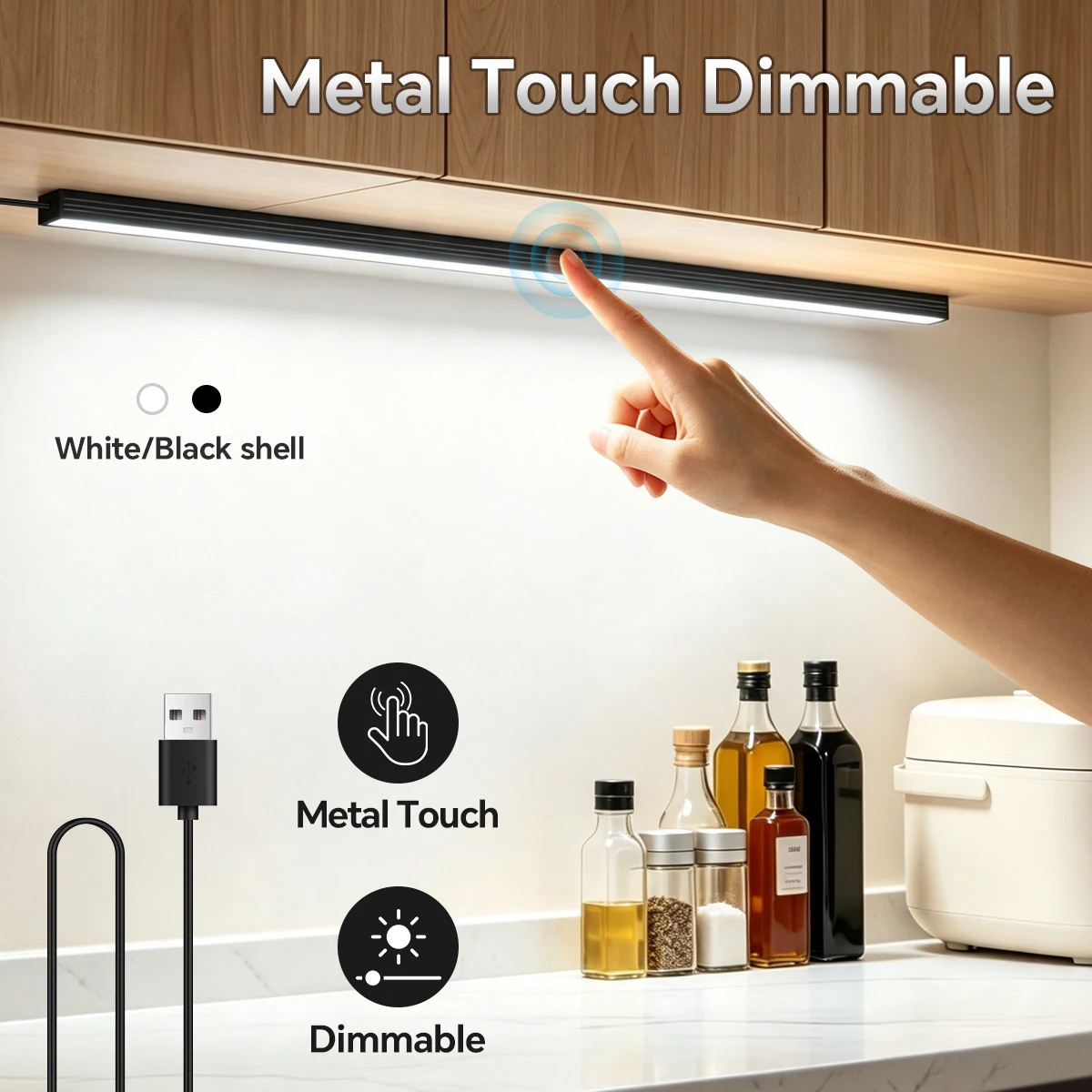 NEW Metal Touch Sensor Dimmable LED Light Bar 42CM 5V USB Powered Under Cabinet Lamp For Wardrobe Closet Desk Background Decor