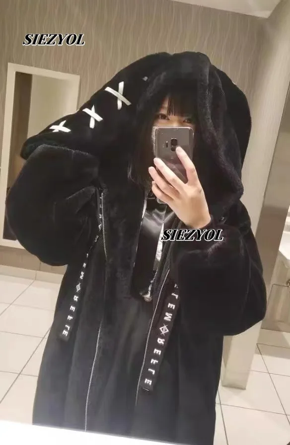 Plush Coat Japanese Harajuku Style Rabbit Ear Hooded Fuzzy Clothes Winter Versatile Sweet Girls Punk Loose Mid-length Jacket