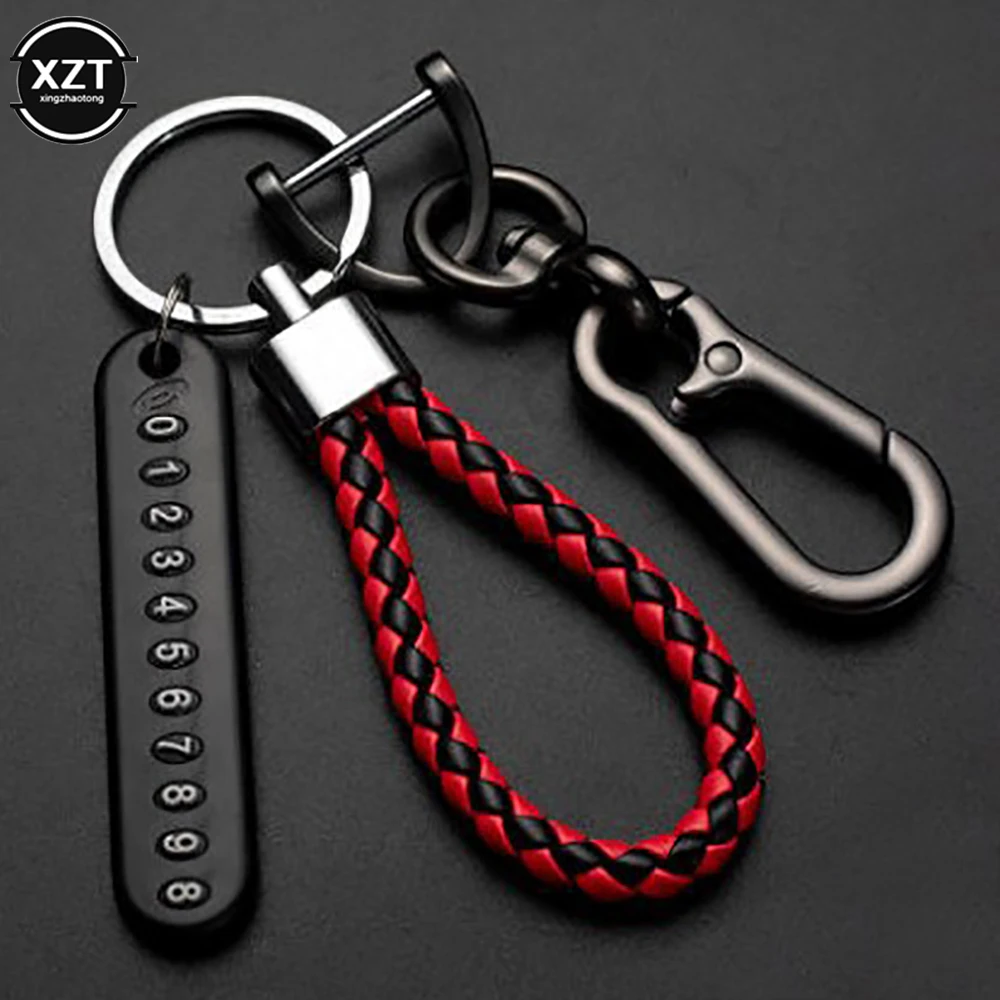 Car Keychain 8-shaped Buckle Horseshoe Buckle Anti-lost Number Plate Braided Rope Key Ring Pendant Simple Creative Gift