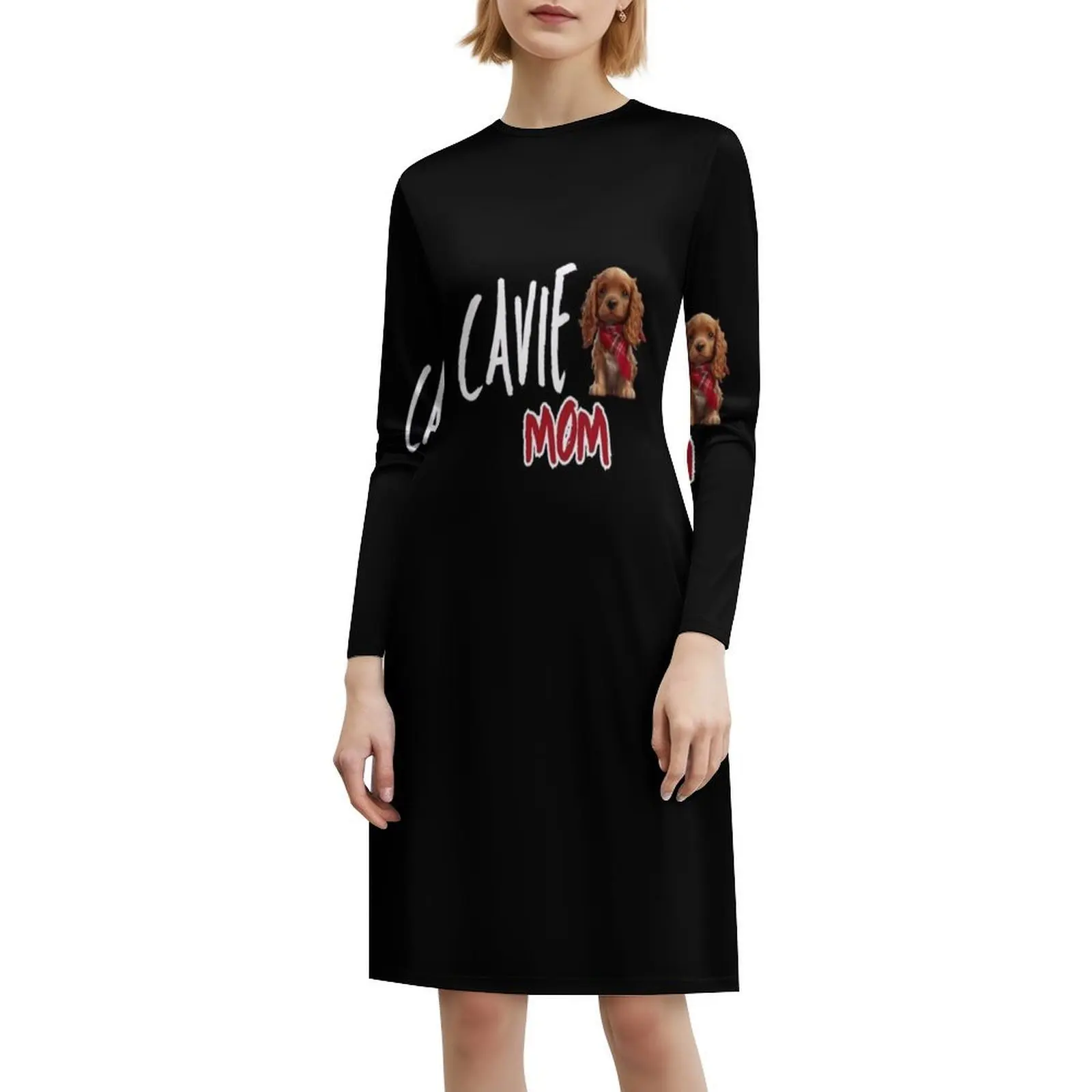 Ruby Cavalier King Spaniel moeder Vintage Boheemse jurk bladerdeeg mouw of mouwloze opties voor vrouwen jurk Cavalier King Spaniel