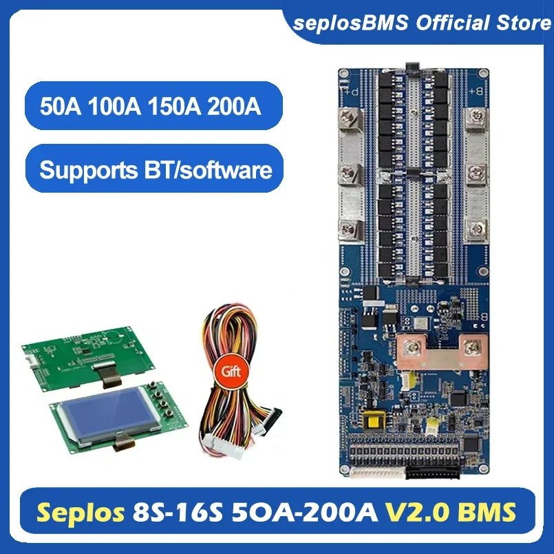 Seplos Smart BMS 13S 14S 15S 16S 100A 150A 200A 48V CAN/RS485 Board Bluetooth LiFePO4 Battery Communicate To Inverter V2.0 10E