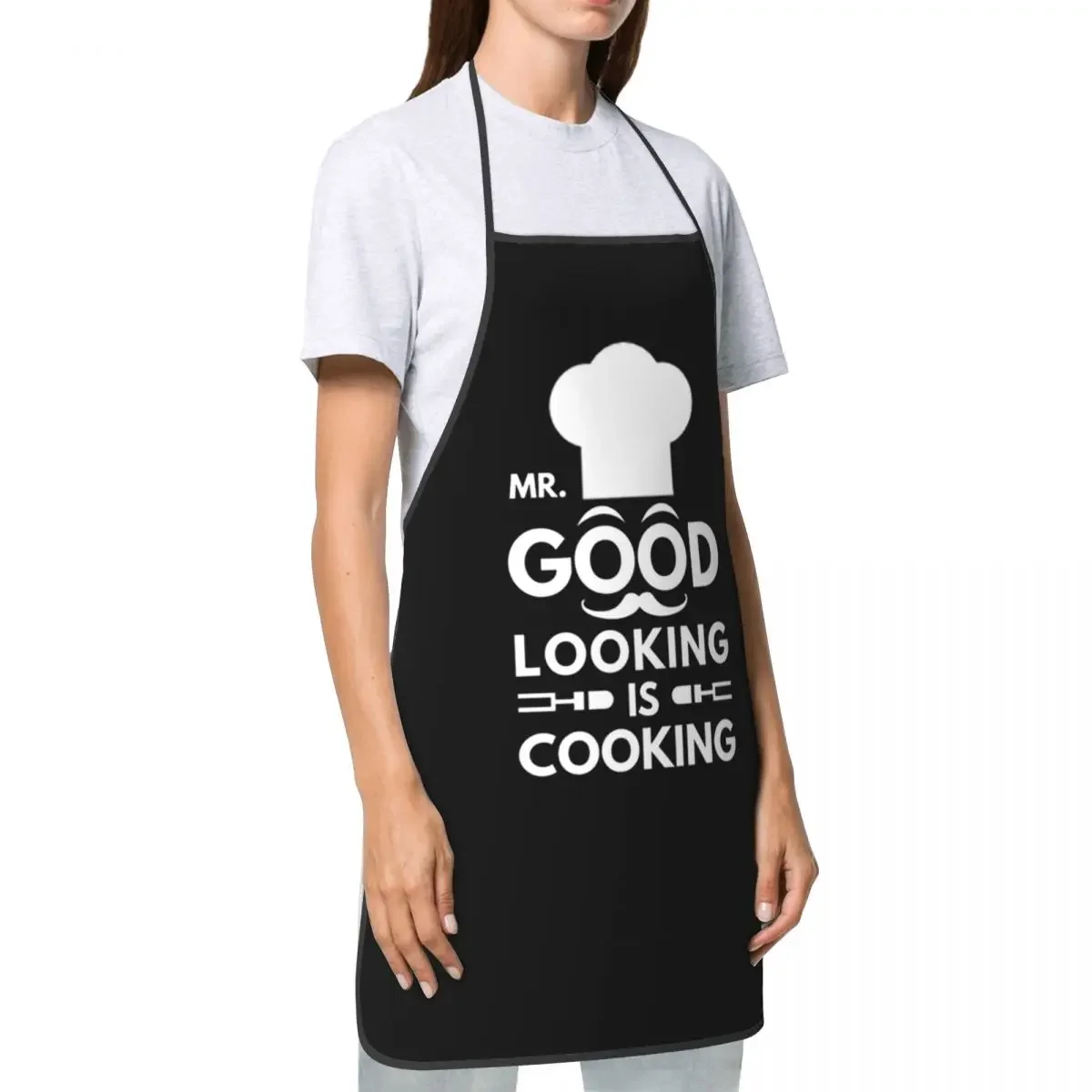 Unisex Mister Good Looking Is Cooking Bib Apron Adult Women Men Chef Tablier Cuisine for Kitchen Cooking Gift For Men Baking