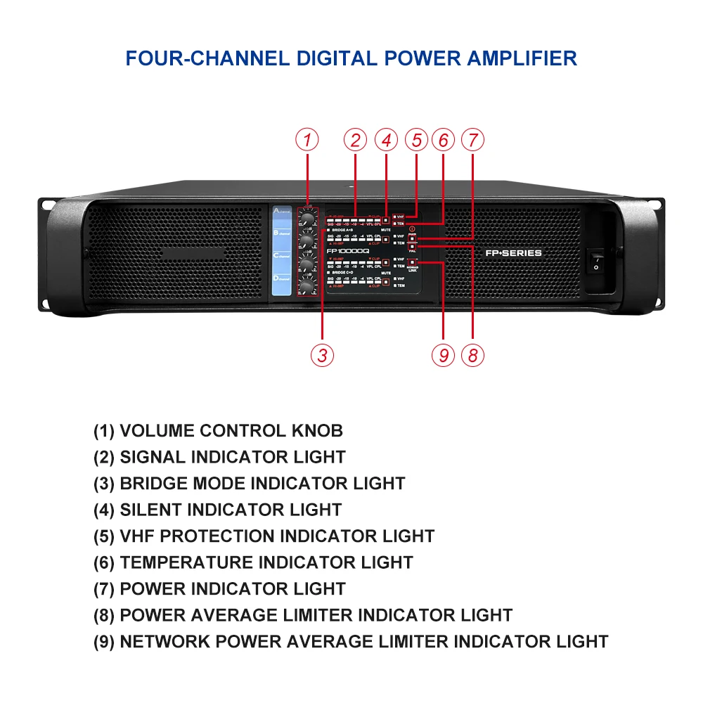 Ipalead FP1000Q 5000W 4-Channel Metal Professional Outdoor Audio Power Amplifier With Surround Sound For Stage Use