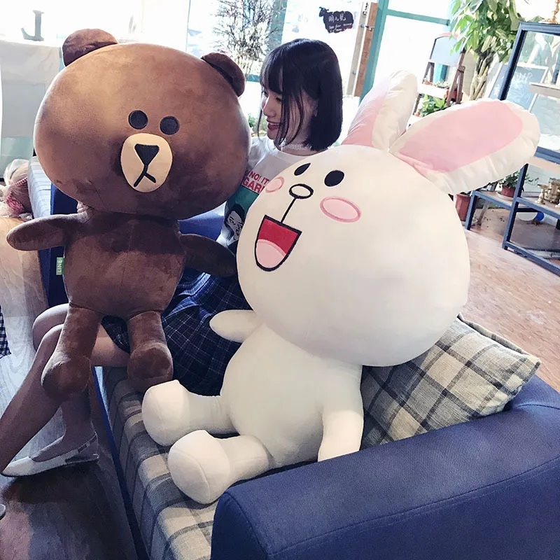 70cm Big Size Line Friends Brown Bear Connie Rabbit Plush Toy Kawaii Room Decoration Line Friends Brown Bear Plush Toy Girl Gift