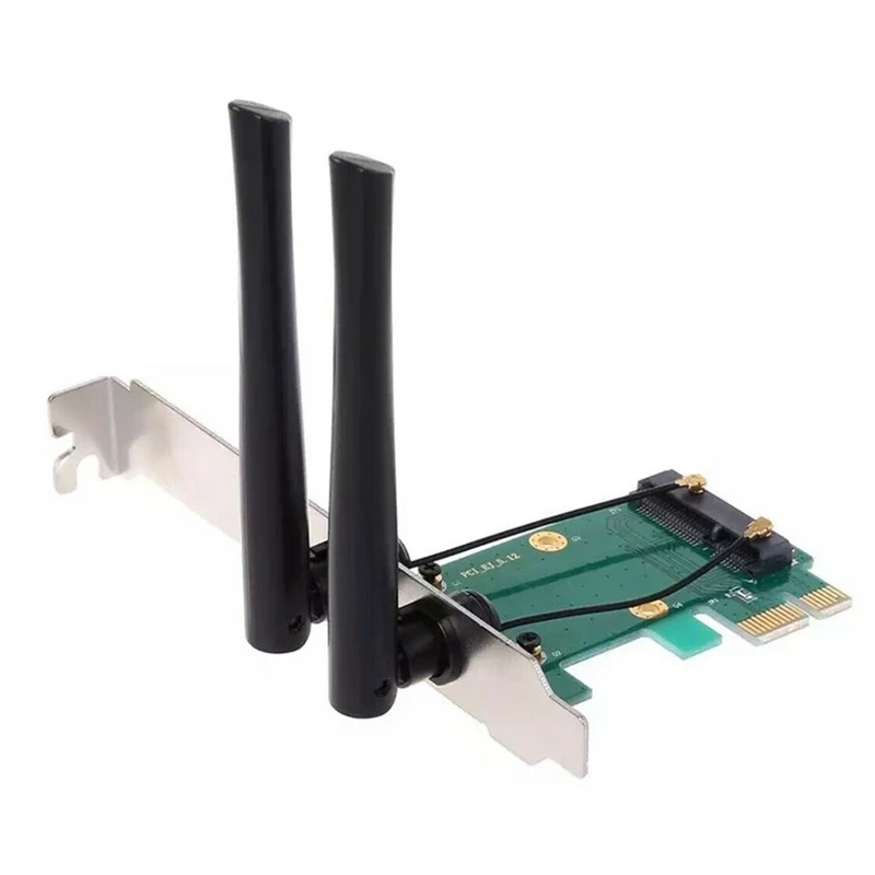 Wireless Card Wifi Mini PCI-E Express To PCI-E Adapter With 2 Antenna External For PC