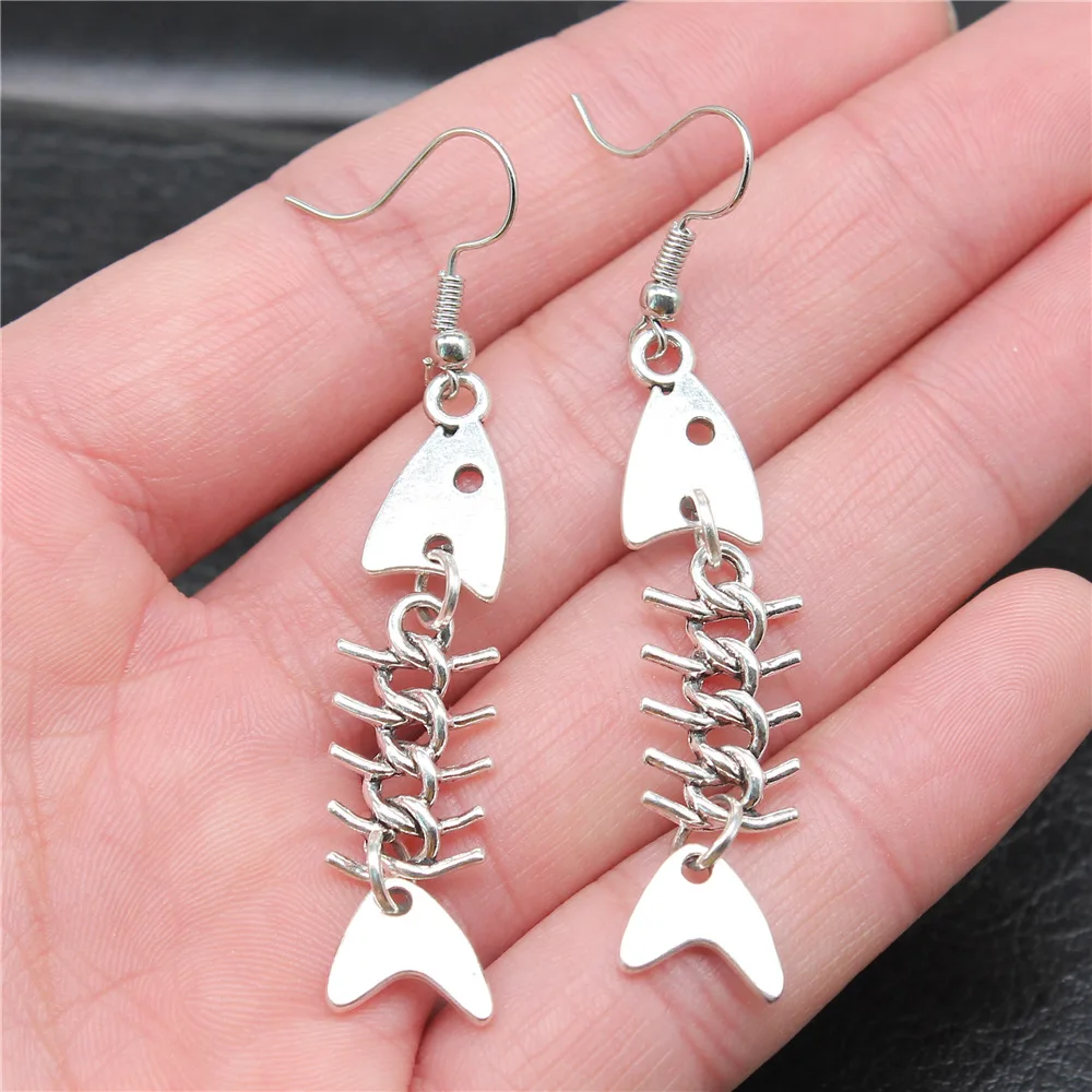 Fashion Handmade Simple Design Antique Silver Color Fish Bone Pendant Earrings Dropshipping Drop Earrings