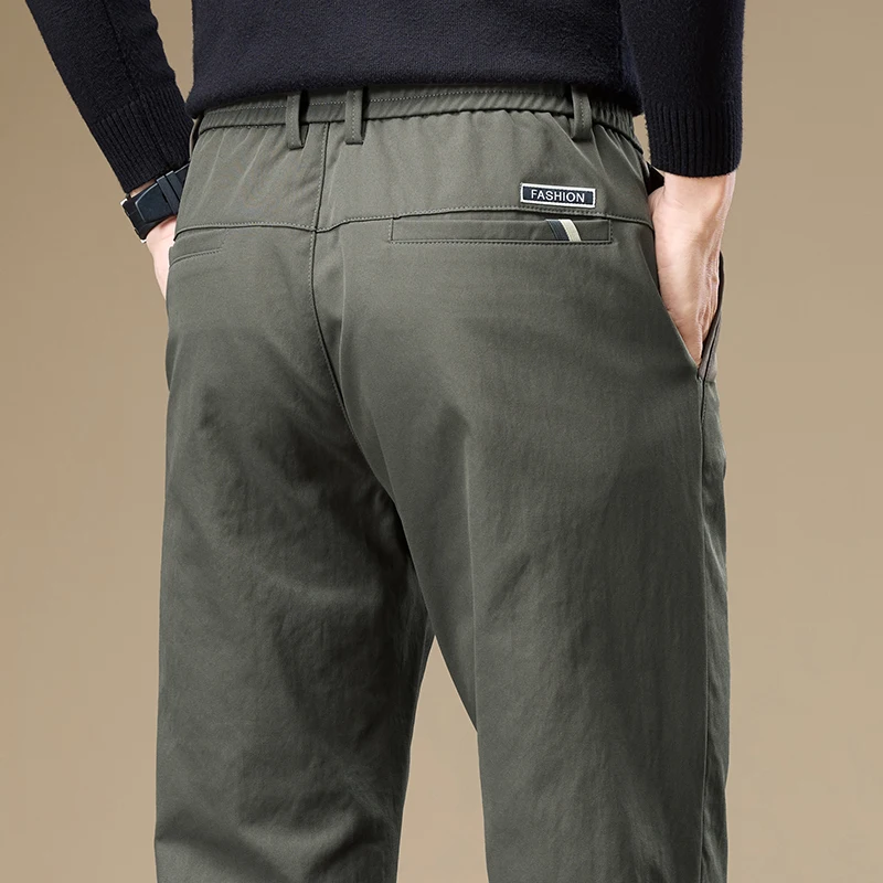 

Осень 2024, мужские повседневные брюки, тонкие прямые эластичные талии, модные однотонные деловые брюки, молодежная корейская одежда, черный, серый цвет
