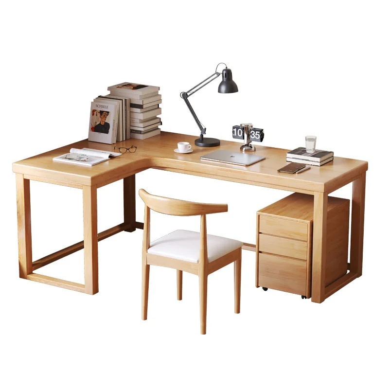 All solid wood corner desk household desk double writing workbench bedroom student L-shaped corner computer desk