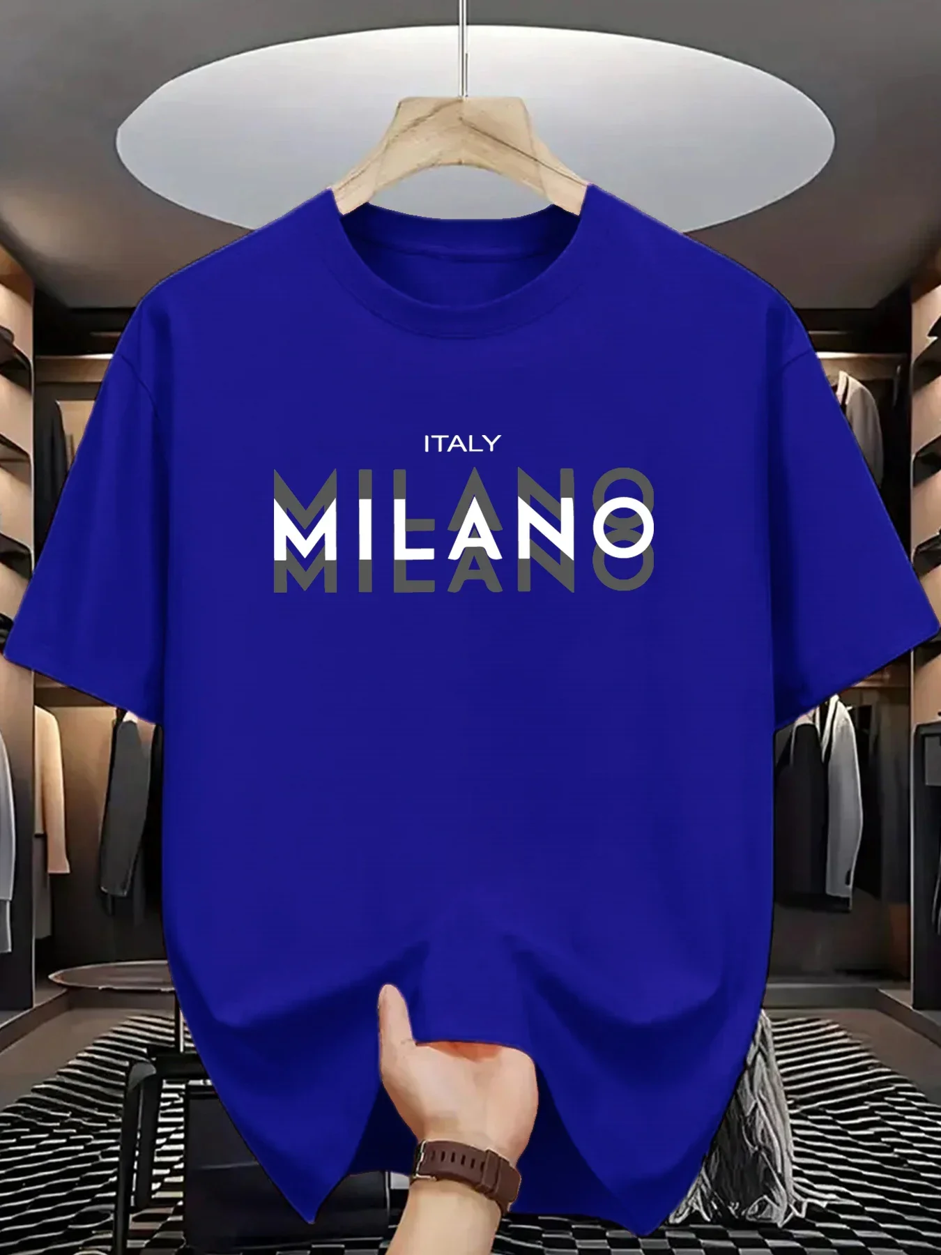 T-shirt à manches courtes et col rond pour hommes, 100% pur coton, lettre italienne MILANO imprimée, à la mode, sport décontrac