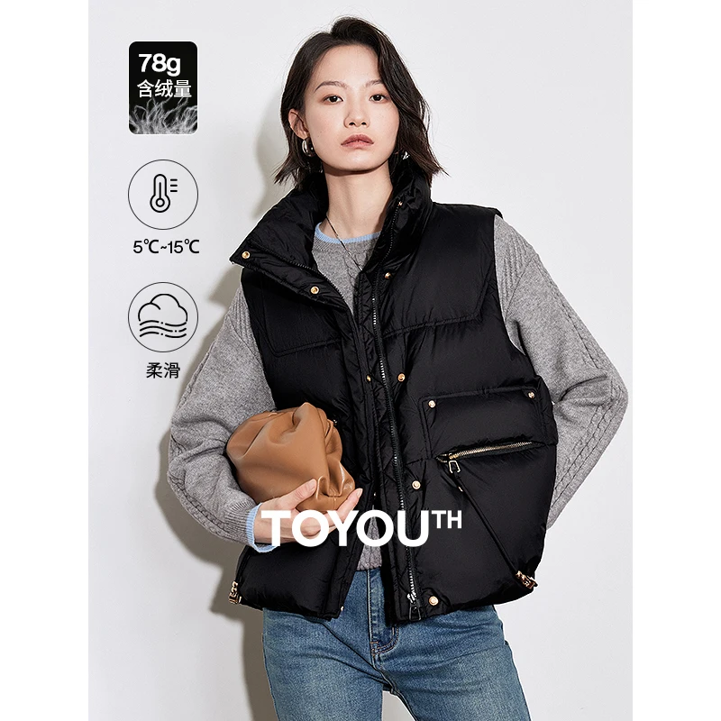 TOYOUTH Women Down Jacket 2024 Autumn and Winter New Stand Up Collar Lightweight Warm Sleeveless Vest Jacket