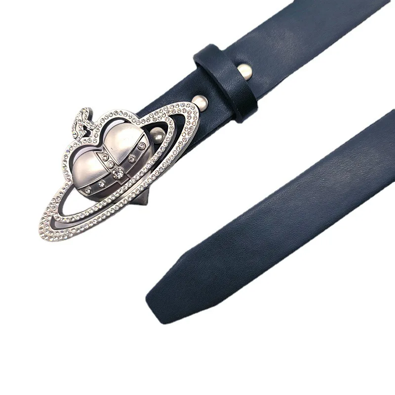 Fashion Love Saturn Cross Crown Design Buckle Belt Y2K Spicy Girl Love Leather Belt for Female Dress Jeans Ceinture Waistband