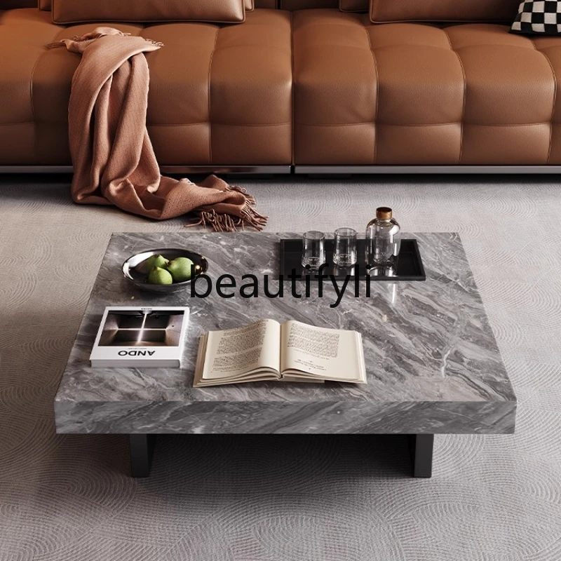 

Thickened Rock Slab Coffee Table Modern Minimalist Living Room Small Apartment Light Luxury High-end Feel New Coffee Table