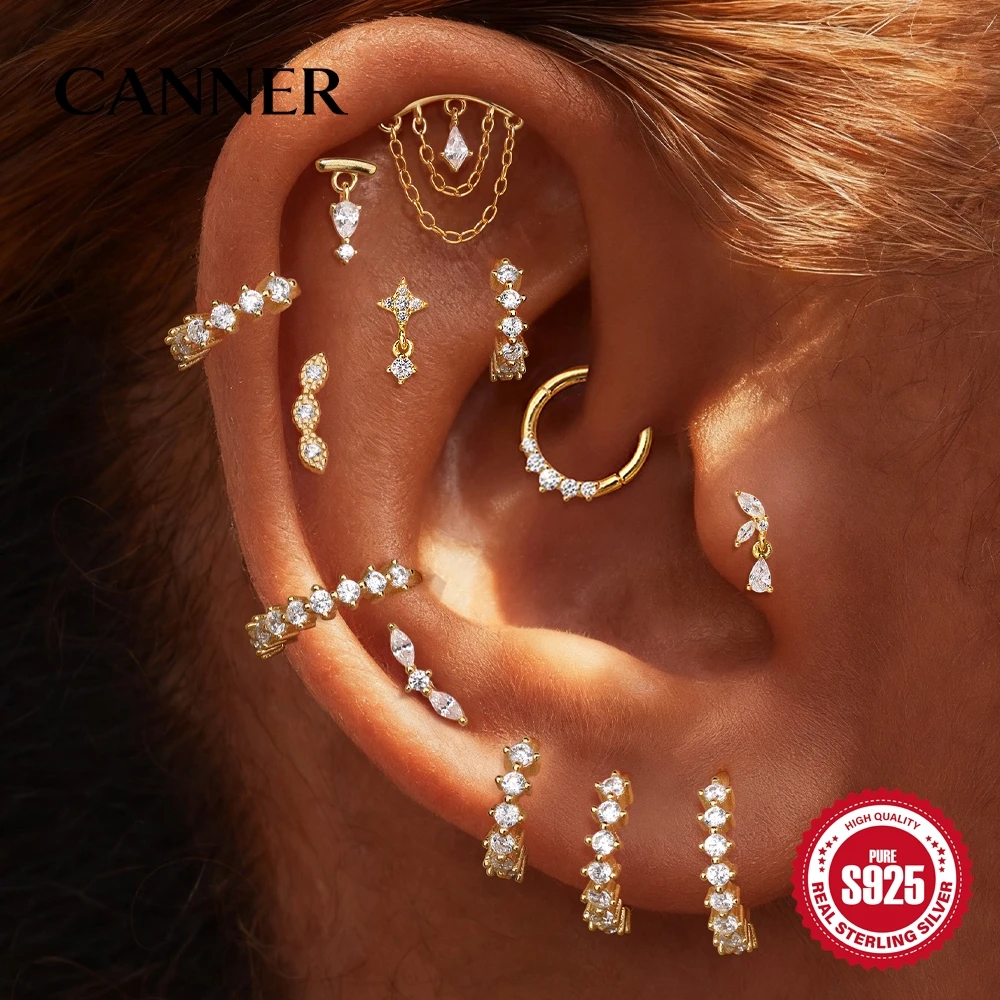 

Canner стерлингового серебра 925 пробы, цепочка с пирсингом и кисточками, четырехконечная звезда, циркон, кулон, зажим для ушей, женские ювелирные изделия, обручи, серьги-капли