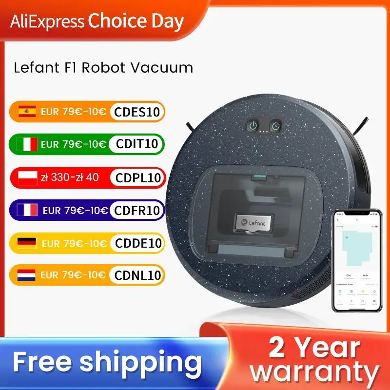 LEFANT F1 Robot Vacuum Cleaner with 5000Pa,28x6.8 cm Super Slim 250 Minutes Autonomy 600ml Visible Dust Container Ideal for Hair