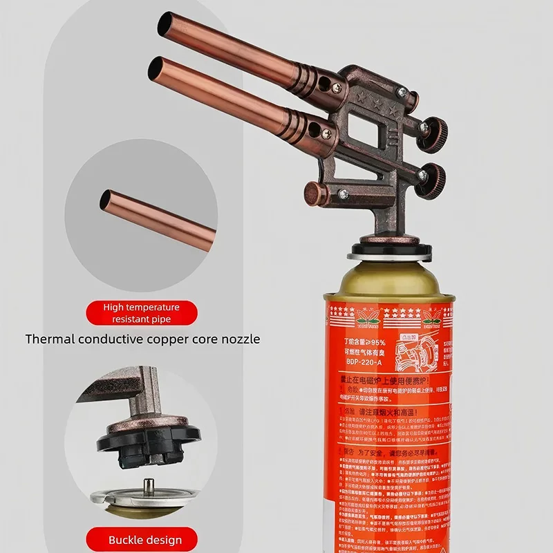 Double Tube Copper Welding Gas Torch Nozzle Flame Gun Dual Electron Ignition Kitchen Lighter Butane Burner Welding Equipment