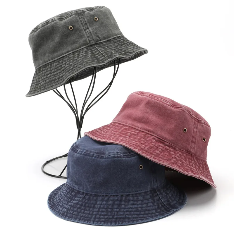 Fischerhut Herren Baumwolle Gewaschener Vintage Denim Bucket Hat Damen Sonnenschutz Sport Freizeit Vielseitiger Paar-Sonnenhut