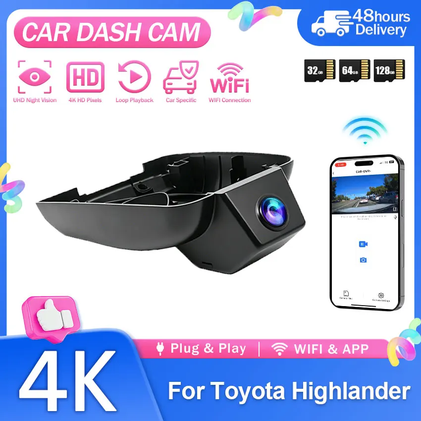For Toyota Highlander 3th Gen 2018~2019 Plug and Play WIFi Car DVR Night vision Video Recorder Dashcam